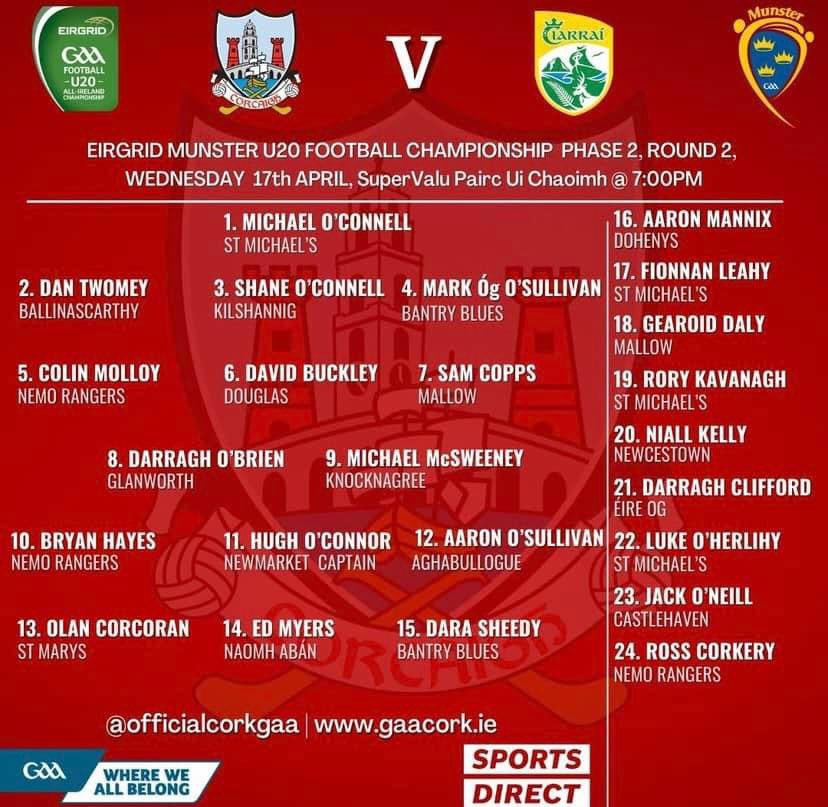 Commiserations lads @OfficialCorkGAA #MU20 Football Team @PaircUiChaoimh1 tonight. Onto the next Game vs @GaaClare . Cmon Cork🤞👊💪🏐🔴⚪️ #CorkGAA #RebelsAbú #SportsDirectIreland