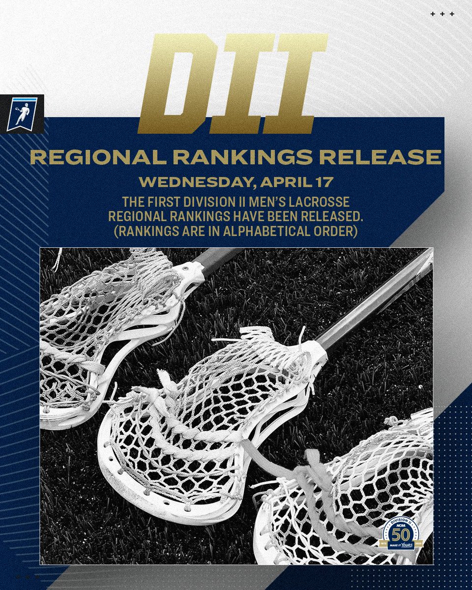 The first #D2MLAX regional rankings are here!🥍🚨 #MakeItYours | on.ncaa.com/D2MLAXrr