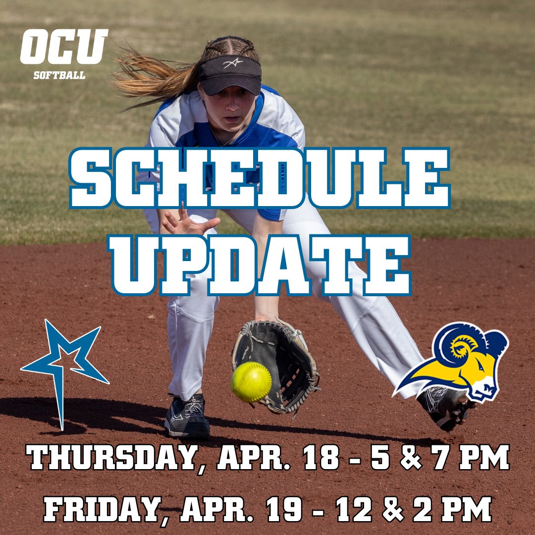 SB: 🚨SCHEDULE UPDATE🚨 This weekend's series against Texas Wesleyan has moved up a day as the series will begin with a doubleheader on Thursday night and will wrap the home slate with another doubleheader on Friday at noon! #thisisOCU