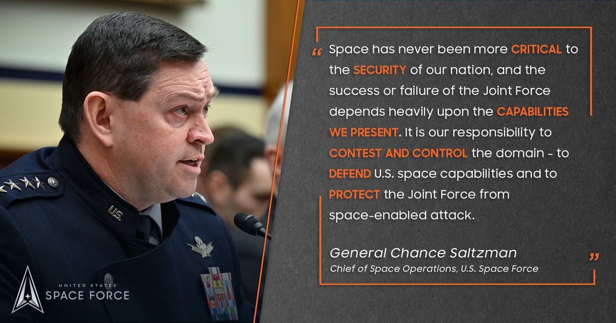 Chief of Space Operations Gen. Chance Saltzman spoke about the Space Force's critical role in the joint force & the need for accelerated advancements to maintain its warfighting capabilities during a House Armed Services Committee hearing today. #SemperSupra