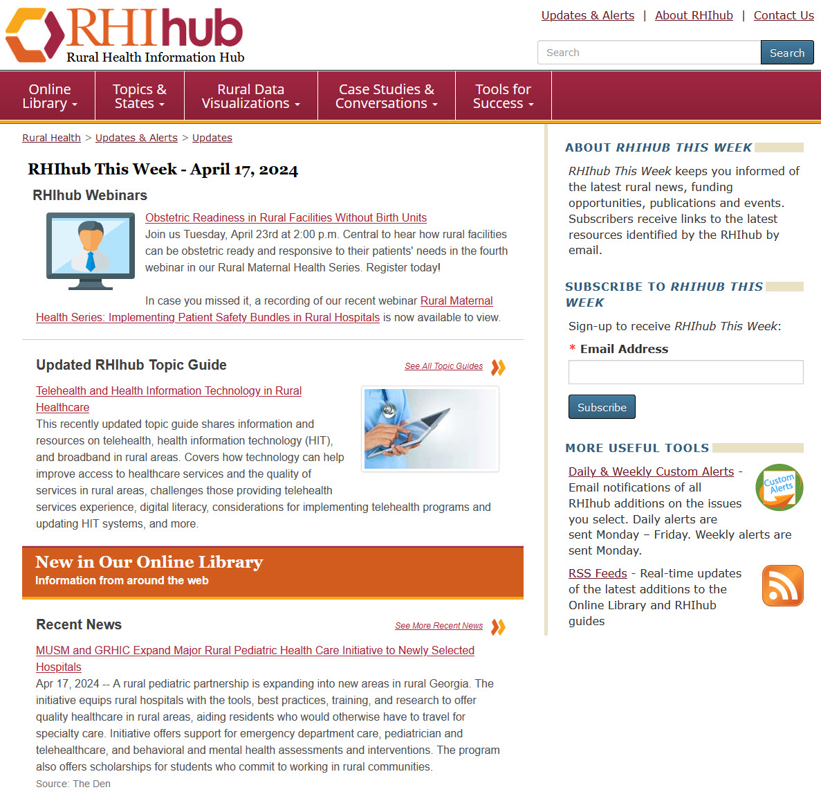 ICYMI: Our recent #RHIhubThisWeek features our recently updated telehealth & HIT guide; 4/23 OB readiness webinar; CMS IPPS proposed rule; and more! ruralhealthinfo.org/updates/2024-0…