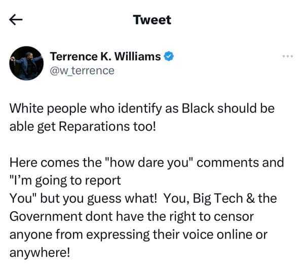 White people who identify as black should also be able to get reparations.
Agree?
Disagree? #reparations #racism