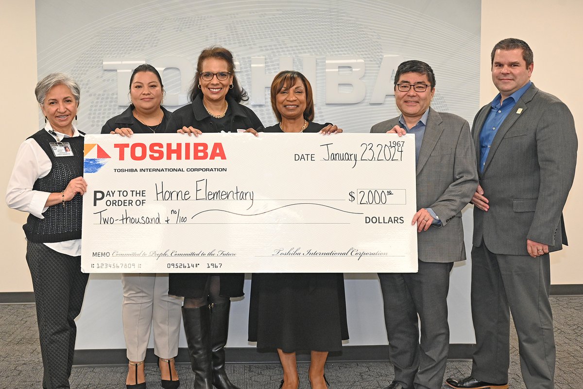 Congratulations to Toshiba International Corporation for winning the 2023 Global Toshiba ASHITA Award for its ongoing Adopt-a-School partnership with @HorneElementary! cfisd.net/site/default.a… #CFISDspirit 🎉