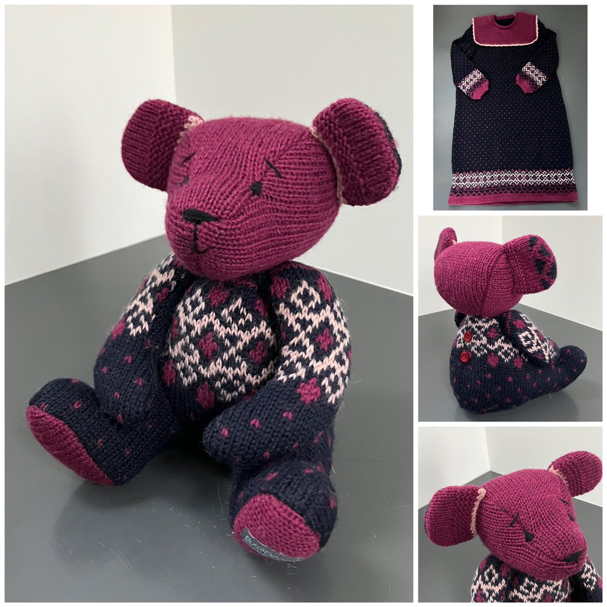 Burra Bear commissions: Susan contacted me last year to commission a Burra Bear from a beautiful woolly dress which had been hand knitted for her in the 80's, 'Nell' is now happy to be back home with her family in Australia #burrabears #shetland