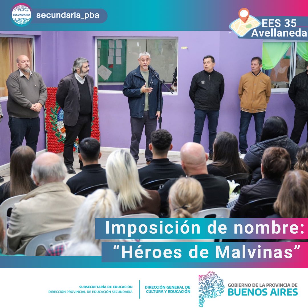 SecundariaDGCYE's tweet photo. 📍En el día de hoy, el Director de la #DPESec, Prof. Gustavo Galli y la Directora de Gestión Curricular, Prof. Gabriela Carnevale, participaron del acto de imposición de nombre de la EES 35 de #Avellaneda que a partir de hoy se llama "Héroes de Malvinas". 🫂 https://t.co/a6gWHbj9wI