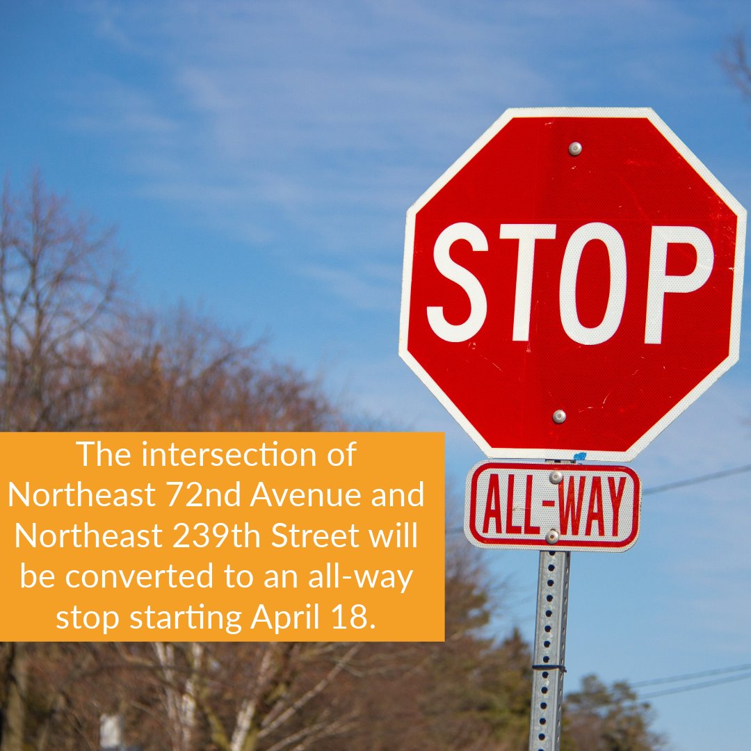 Starting April 18, the intersection of Northeast 72nd Avenue and Northeast 239th Street will become an all-way stop-sign-controlled intersection. Work is weather-dependent but is currently scheduled through April 23. More information is at clark.wa.gov/public-works/n…