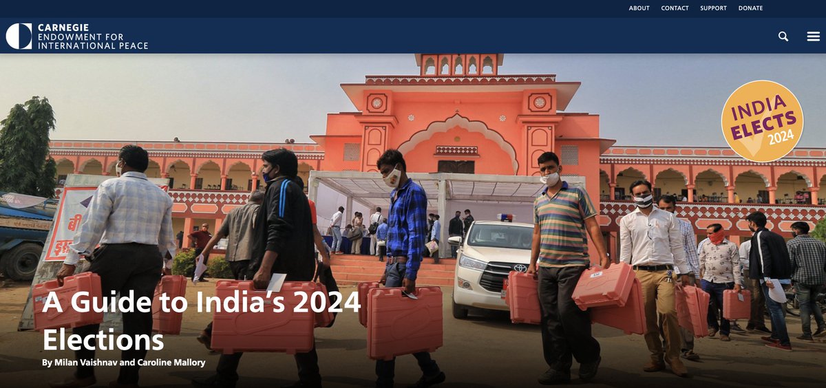Voting in India's 18th general election begins on Friday, April 19. If you're trying to understand what will happen over the next 44 days, check out our accessible @CarnegieEndow #IndiaElects2024 explainer carnegieendowment.org/publications/i…