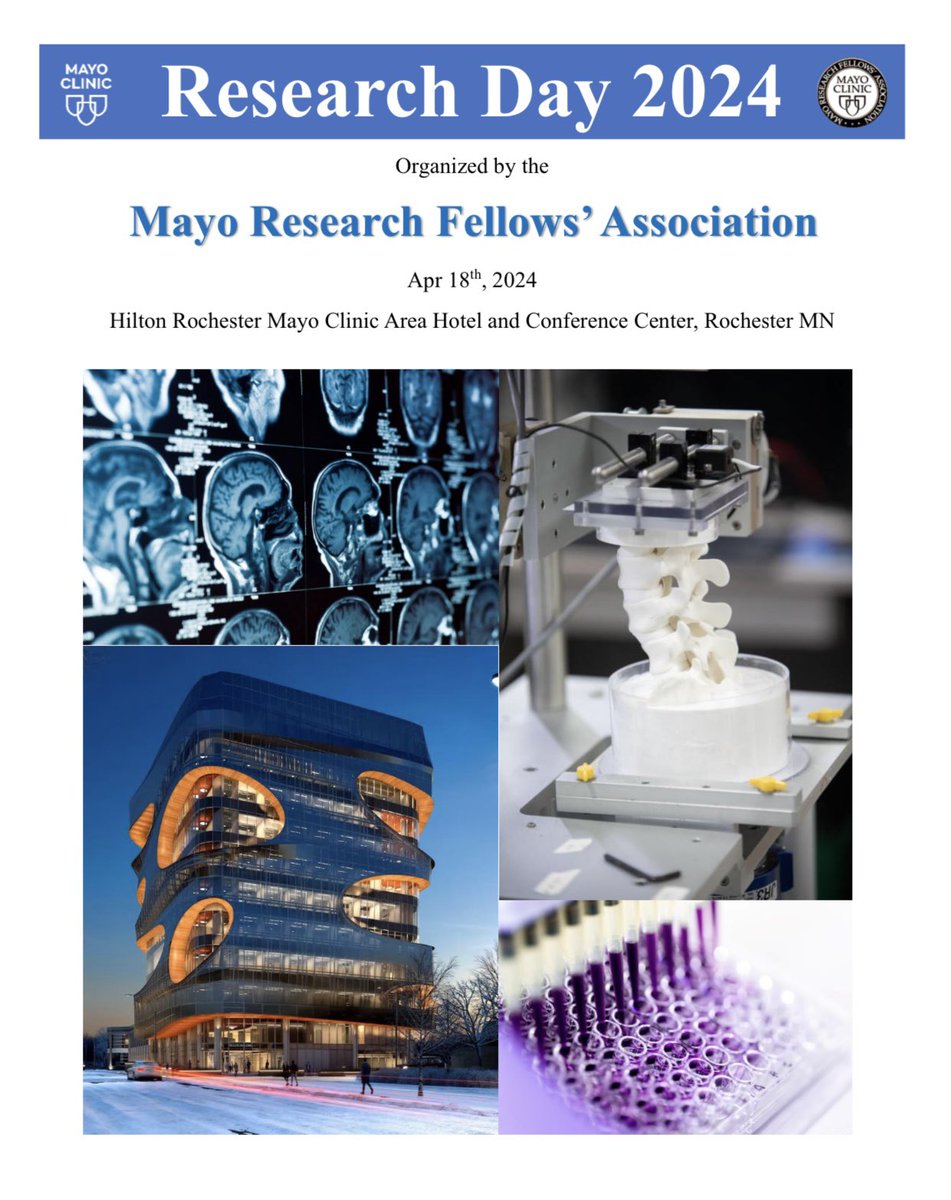 MayoMrfa's tweet photo. Research Day 2024 is here! 👏🏼 Join us this Thursday (4/18) with the opportunity to learn from knowledgeable speakers, showcase your projects, and connect with other researchers! Check email from MRFA for detailed agenda, zoom link and submit your questions for speakers. 🙋‍♀️ https://t.co/Myl9RNGEkr