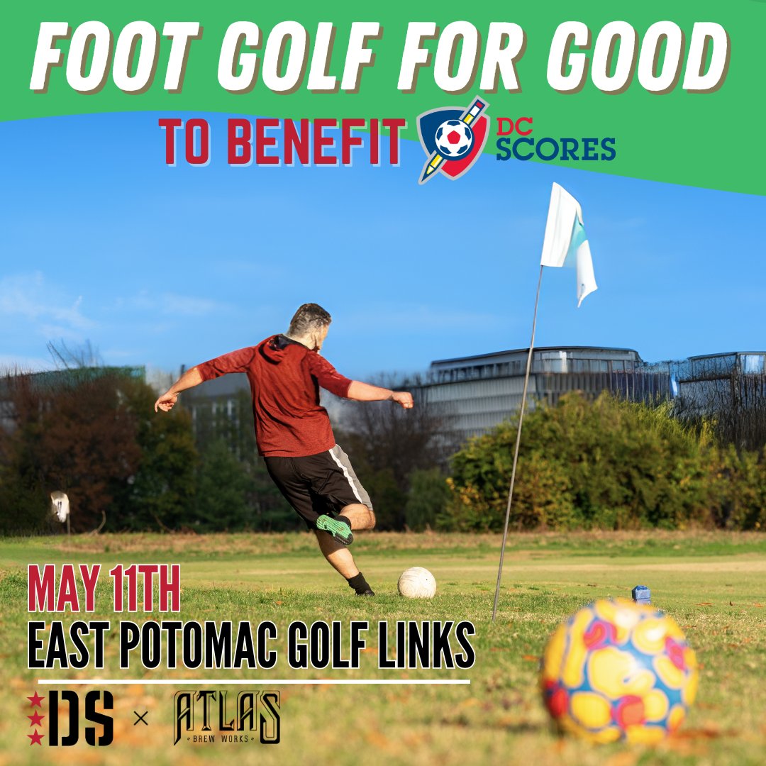 Want to kick balls into holes for a good cause? ⛳️ Join us on May 11th for our #FootGolfForGood tournament benefitting @DCSCORES! It will be a day full of footy fun out on the East Potomac Golf Links all to support our local poet-athletes. Register 👉 bit.ly/49lfpBO