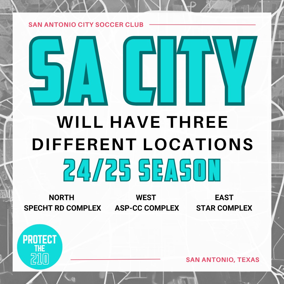 We will have three different locations for the 24|25 season! Make sure to sign up for the Player Placement Event! Girls| May 8th Boys | May 15th Check out our Bio for the link! #Protect210 #BuildingTheCITY #SACityProud 🔵🔴