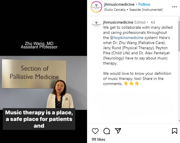 Johns Hopkins GIM (@hopkins_gim) on Twitter photo Check it out! π₯π¬
Dr. Zhu Wang, #HopkinsGIM's Section of #Palliative Medicine, shares her thoughts on #musictherapy.
Watch it on <a href="/jhmusicmedicine/">Johns Hopkins Center for Music and Medicine</a>'s Instagram page: instagram.com/reel/C5s21f3R8β¦ Check it out! π₯π¬
Dr. Zhu Wang, #HopkinsGIM's Section of #Palliative Medicine, shares her thoughts on #musictherapy.
Watch it on <a href="/jhmusicmedicine/">Johns Hopkins Center for Music and Medicine</a>'s Instagram page: instagram.com/reel/C5s21f3R8β¦