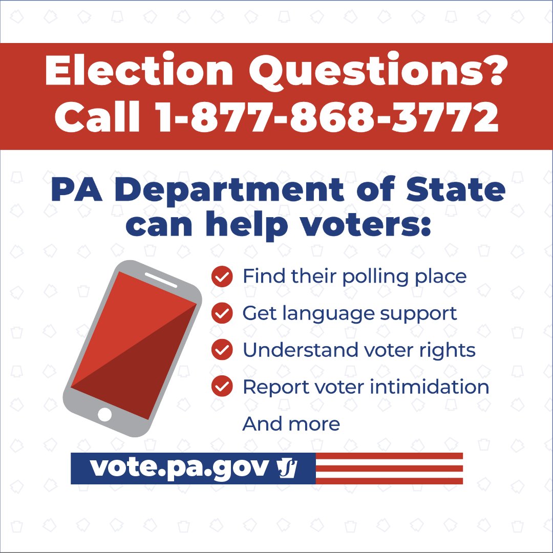 PA’s Primary Election is next week! Voting in person? Check out these tips from @PAStateDept to ensure a smooth voting experience at the polls. If you encounter any issues, speak to the Judge of Elections at your polling place or call the voter hotline at 1-877-868-3772.