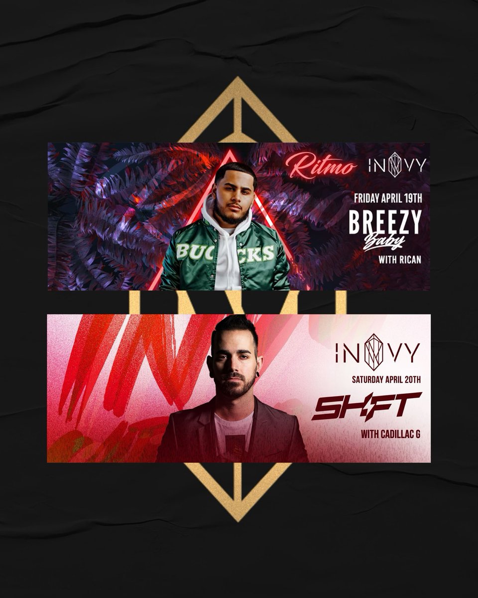 INVYNightclub's tweet photo. Ready to soar the dance floor with us this weekend with?

4/19 @ritmoindy #NocheLatina w/@djbreezy &amp; @djrican317 
4/20 @djshift &amp; @djcadillacg 

Grab your tickets &amp; VIP tables here: https://t.co/QI9Nkay9Eu https://t.co/HxNUj4McBl