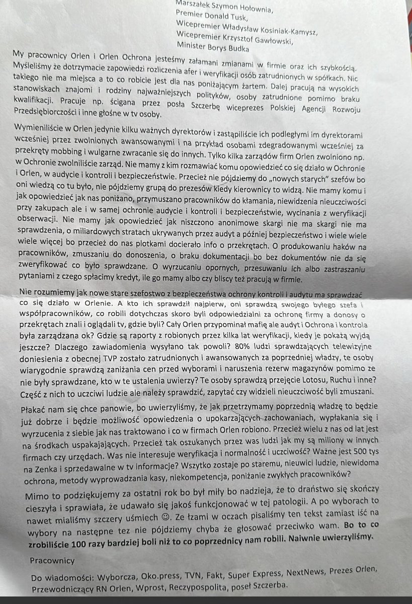 List pracowników Orlen i Orlen ochrony, których zostawiono z pisowskimi aparatczykami. Bez rzezi pisiątek w spółkach skarbu państwa PiS do władzy…