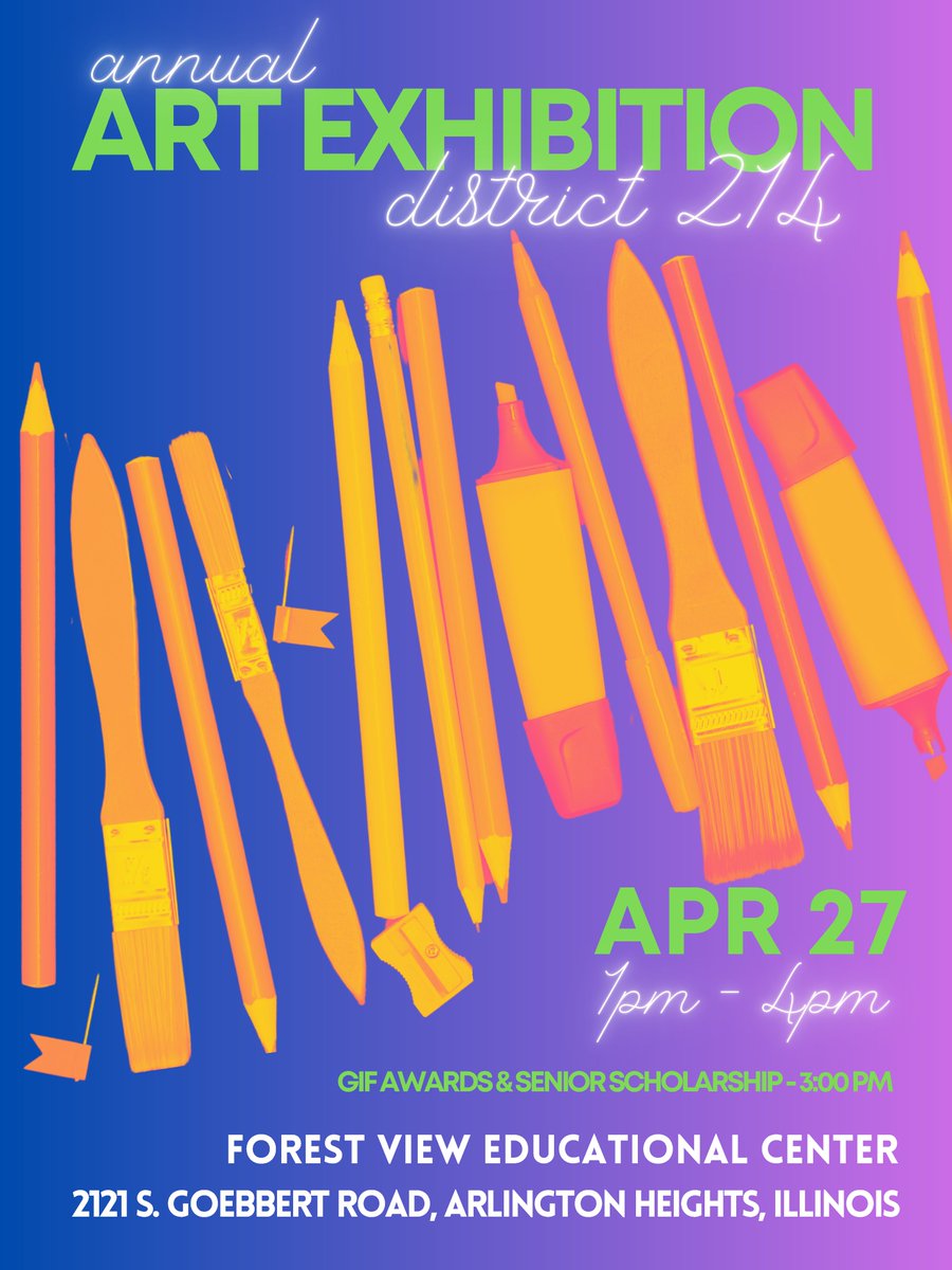 Come witness the incredible artistic talent of students across the District! 🖼️ Join us for the annual D214 Art Exhibition on April 27 to see some stunning student masterpieces! @AUD214