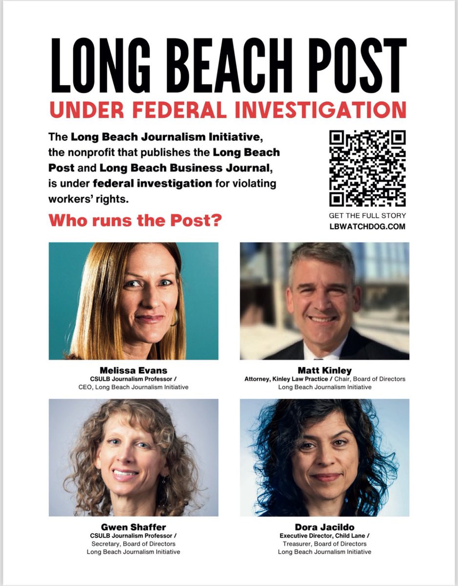 @MelissaEvansLBP @jeremiahdobruck As much as @LongBeachPost management wants to ignore us, we will not be silent. Today, we informed the students at @CSULB @daily49er, where some members of management work, that the nonprofit behind the Post is under federal investigation.