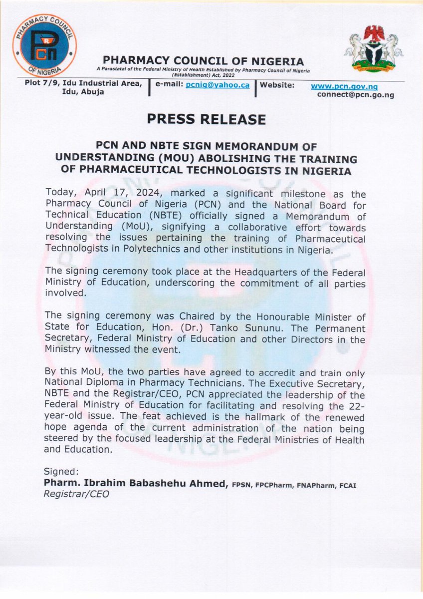 🖋️ MOU SIGNING BETWEEN PCN AND NBTE 🤝🏼