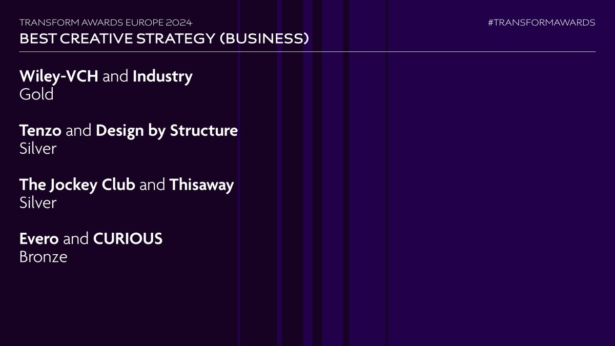 TransformEvents's tweet image. Many congrats! #CURIOUS @dbstructure #Evero #Tenzo #TheJockeyClub and @ThisawayStudio #TransformAwards