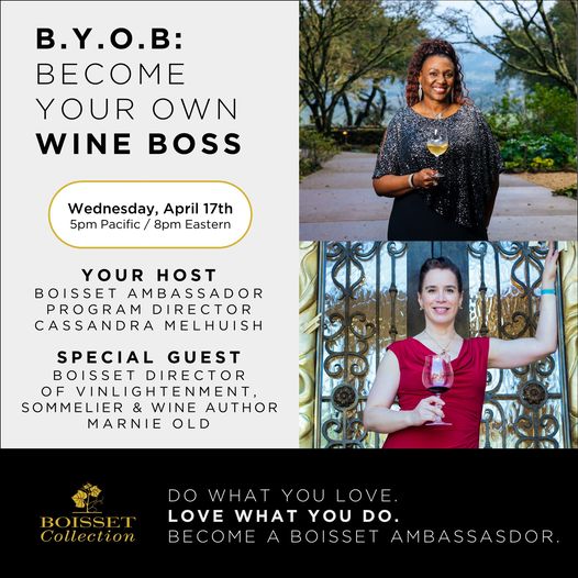 It's that time again - Time for the bi-weekly #BoissetCollection "Build Your Wine Business Around Your Passion" Zoom call! 

If you want to learn first-hand how you can call the shots in your own wine business, join us tonight! 🍷

No cost registration: my.boissetcollection.com/sandraksamuel/…