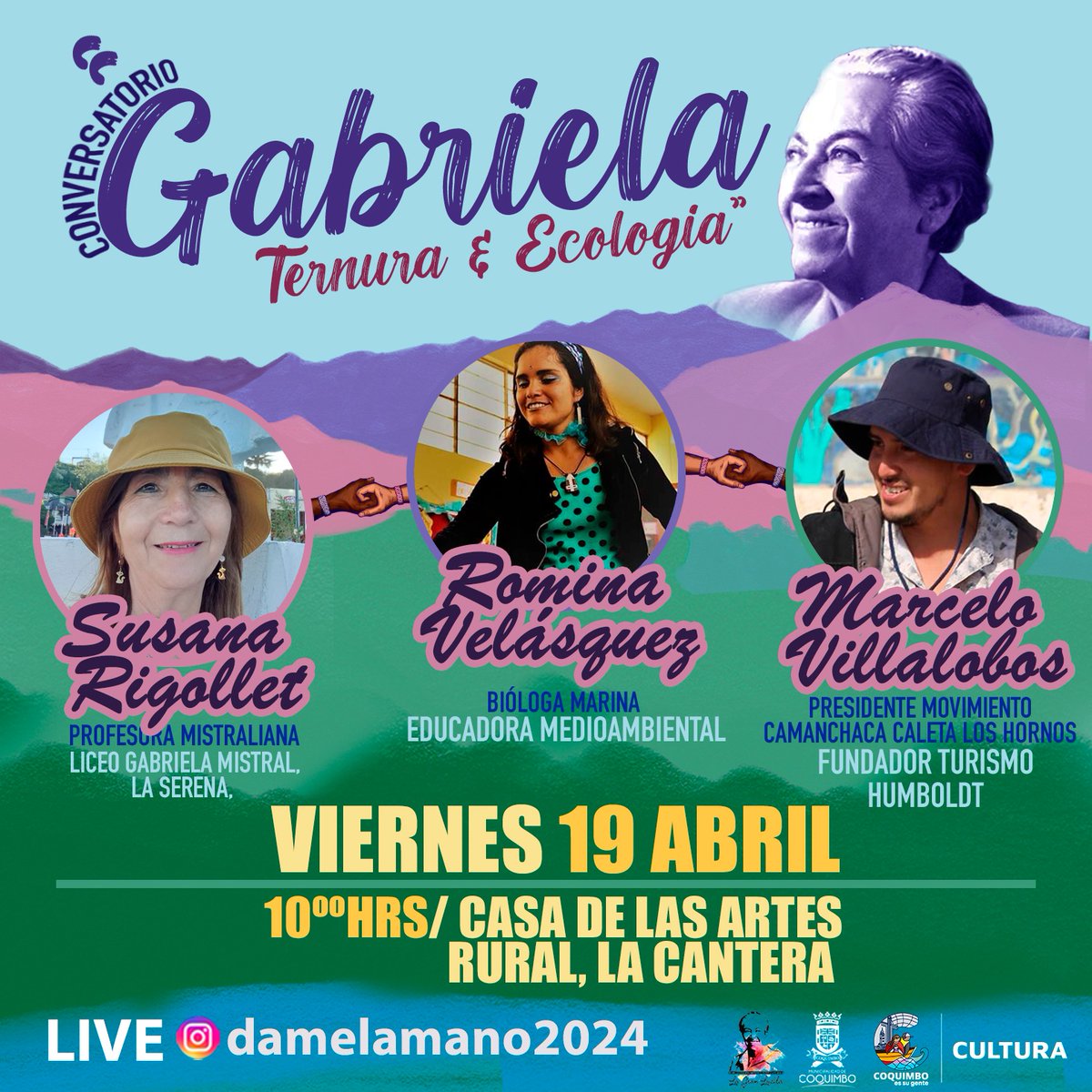 GranLucila's tweet photo. Tod@s invitad@s ! Conversatorios #DamelaMano2024 
@alexgarridot 
@culturas_cqbo 
@culturas_cl 
@culturacoquimbo https://t.co/CzWO9XbvSd