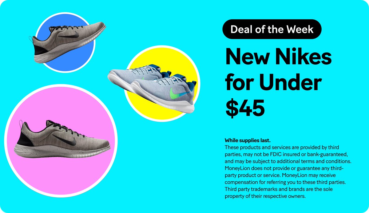 Grab a pair of new Nikes for under $45 and step up your shoe game without tripping over your budget. Get them while they last!👇 mlion.info/4aD8RzS #MoneyLion #DealOfTheWeek #Deals #Savings