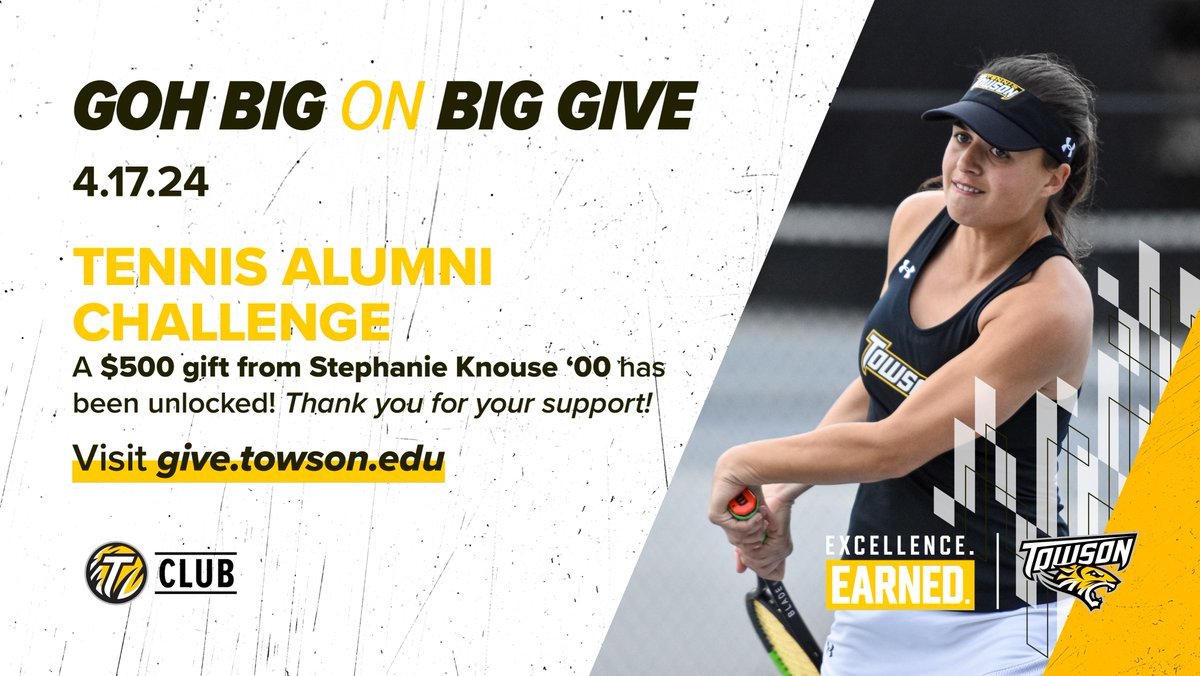 Halfway to our goal of 700 donors! Big congrats also go out to @Towson_MGOLF and @Towson_WTEN for unlocking their challenge gifts. Thank you to Ben Phelps and Stephanie Knouse for their generosity and support of those programs. #TUBigGive