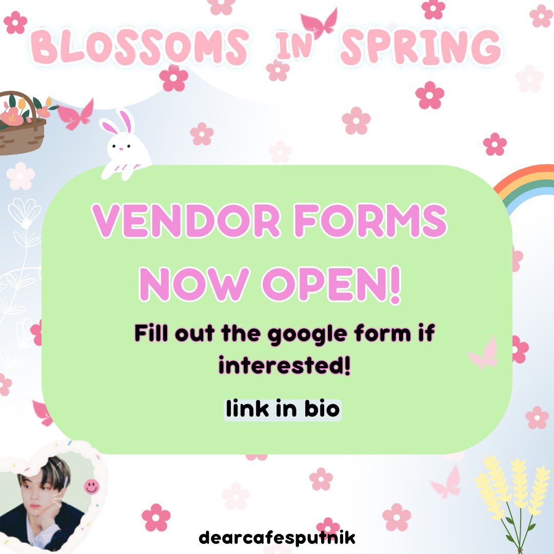 ꒱.. <a href="/dearcafesputnik/">dearcafesputnik</a> ‘s blossoms in spring is looking for vendors ! ♡ 

Apply to be a vendor for our event through the link in our bio ! [titled jay vendor form]

WHEN: Saturday, May 4 ꒱
TIME: 1-6 PM ꒱

WHERE: Sweetheart’s Dessert Lounge