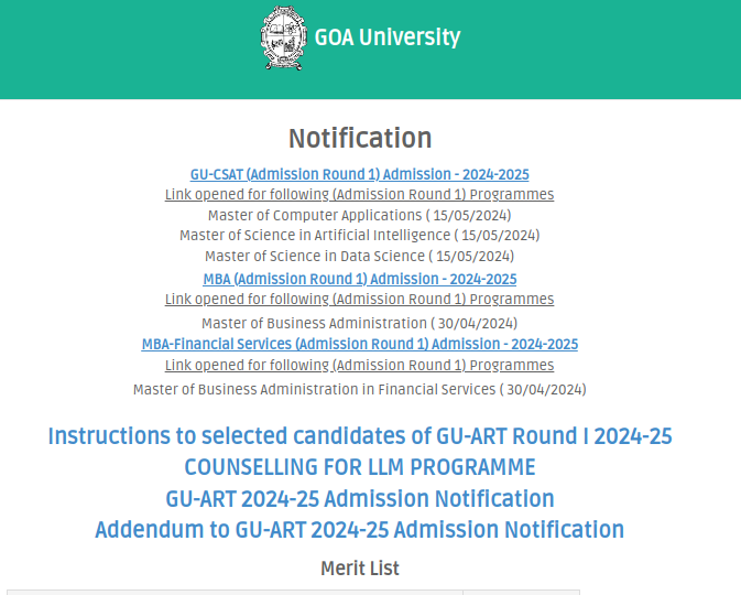Goa University Admissions Portal...see here: admissionportal.unigoa.ac.in/admissionporta…