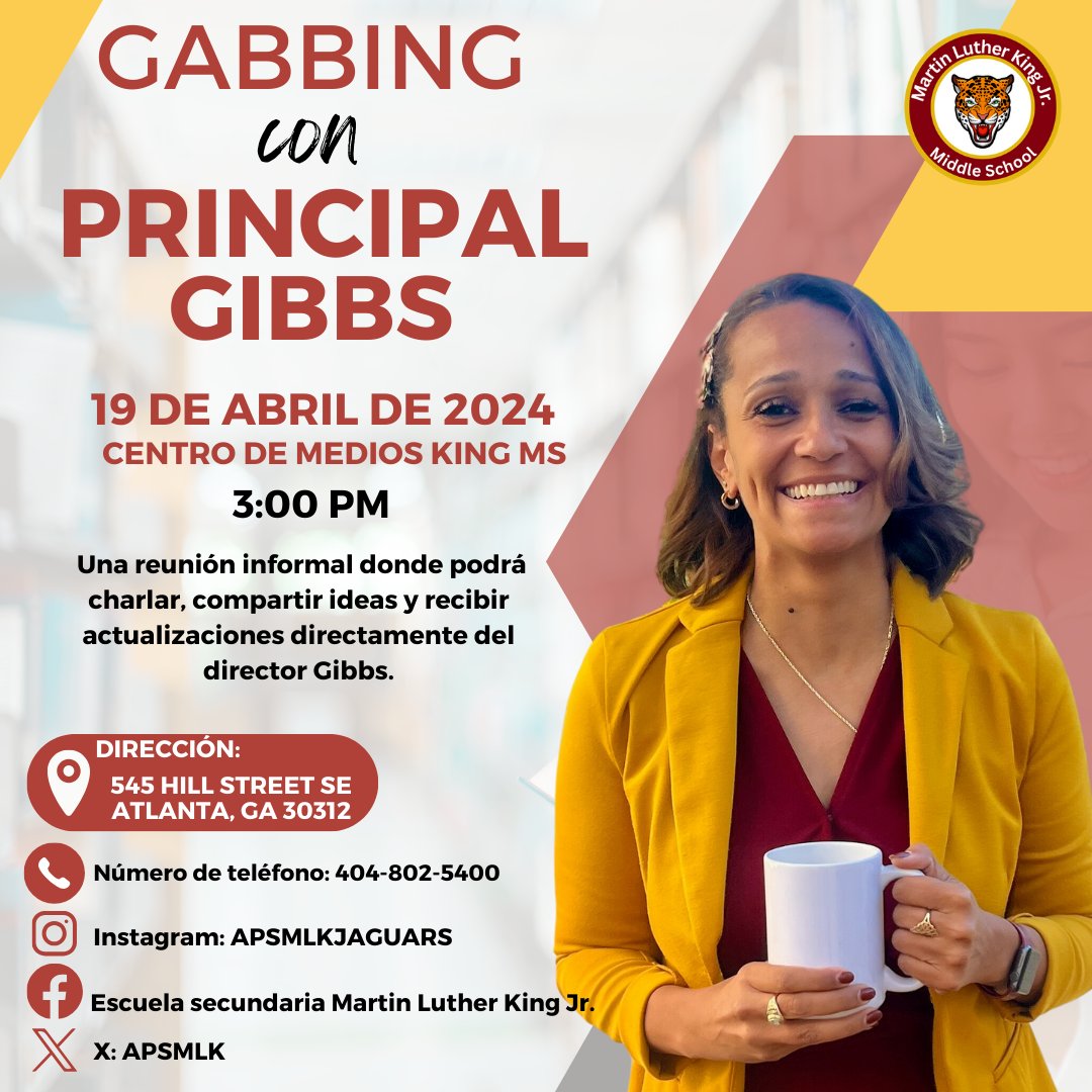 📢 Join us for Gabbin' with Gibbs! 🎉 Dive into a conversation with our principal this Friday, April 19th at 3 PM. Your thoughts and questions matter as we discuss our school's future and current happenings. Don’t miss out on shaping our community! #KingMiddleSchool 🌟@kimogibbs