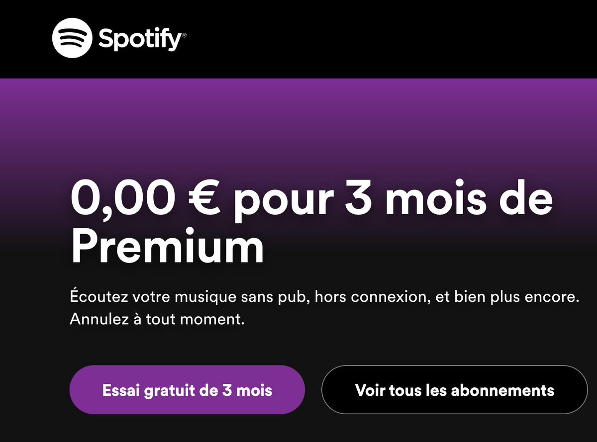 Dealabs's tweet photo. 🐀 
Abonnement Spotify Premium gratuit pendant 3 mois 👇
➡️ https://t.co/hG7ANkBUAe ⬅️ 

🚨 On n'oublie pas de résilier avant la fin des 3 mois, ou alors utilisez une CB virtuelle pour être tranquille https://t.co/rwVPDQk8W8