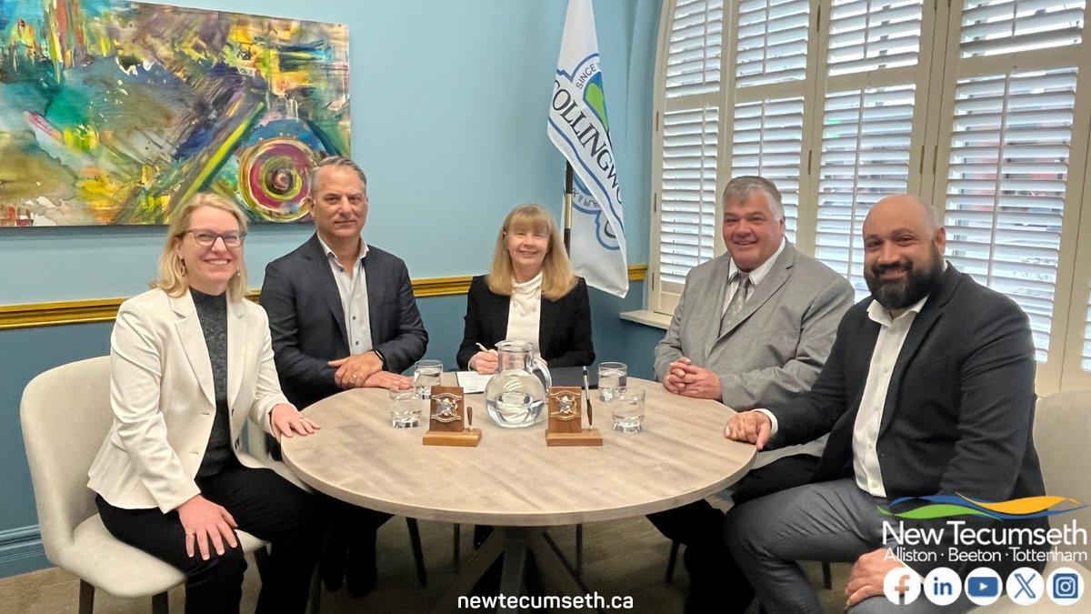 The Towns of New Tecumseth and Collingwood met with Kenaidan Contracting Ltd Canada to sign a ceremonial letter of agreement to proceed with the construction of the expansion of the Raymond A. Barker Water Treatment Plant bit.ly/3NMtJss