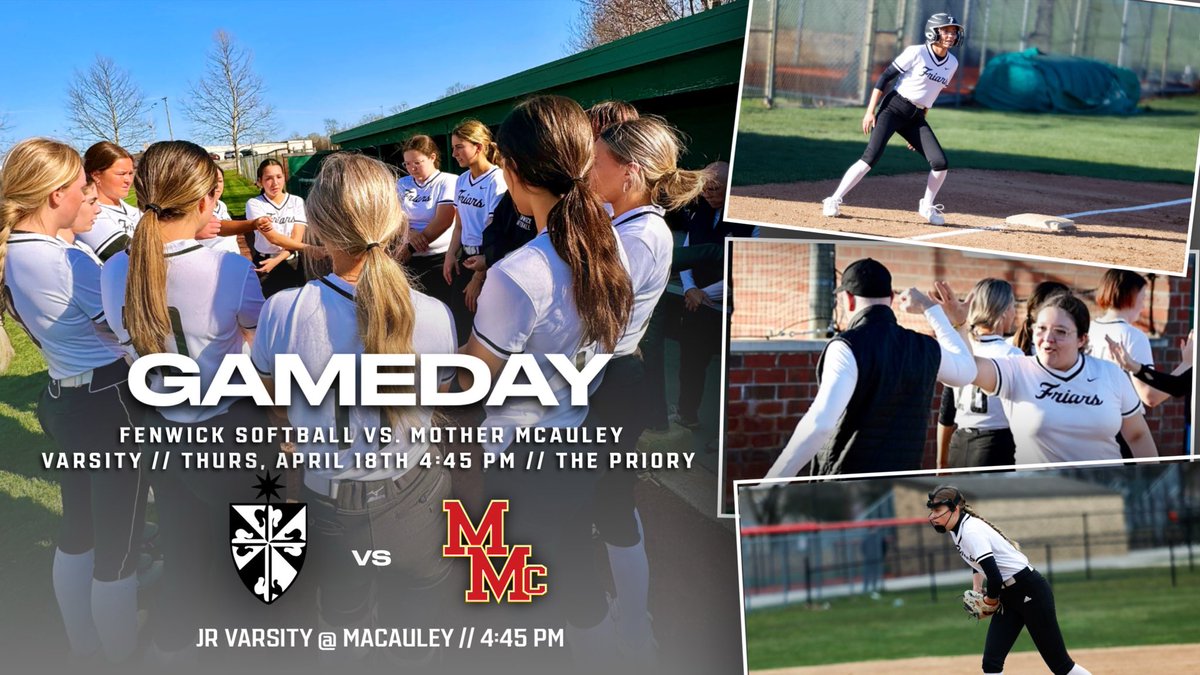 Fenwick Softball goes against Mother MaCauley tomorrow!! Varsity at The Priory @ 4:45 PM and Jr. Varsity @ Mother MaCauley @ 4:45 PM. We would love to see some fans in the stands!! #FriarPride #FriarUp #GottaDoTheWork @FenwickAD