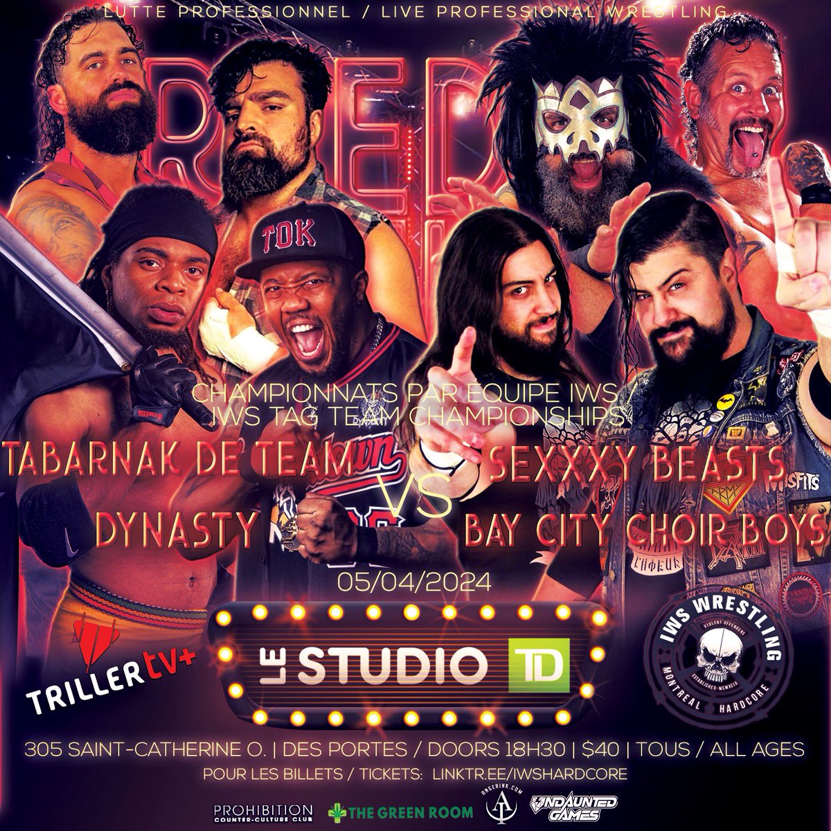 IWS TAG TEAM CHAMPIONSHIP/CHAMPIONNAT PAR ÉQUIPE BAY CITY CHOIR BOYS VS SEXXXY BEASTS VS DYNASTY VS TDT IWS FREEDOM TO FIGHT 5/4/24 - 40$ - Tous ages/All ages 🎟️: linktr.ee/iwshardcore Billets disponible maintenant! Tickets on sale now! Or watch live/Ecoute en direct: