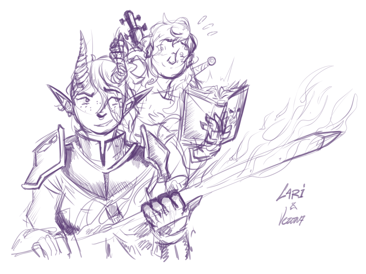 kanijame's tweet image. When finding cursed object, touch cursed object.
Some #BaldursGate3 sketches from my shared playthrough with @iShyCookieEve.