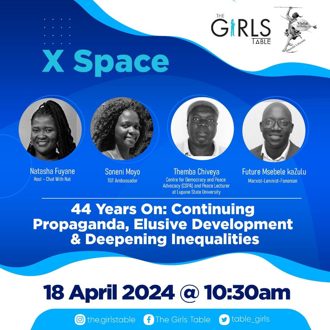 Join us and lbhetshu LikaZulu tomorrow for an X~Space at 10:30am to discuss what 44 years of independence mean to Zimbabweans,continuing state propaganda on the liberation struggle, elusive development and deepening inequalities. #HerVoice #RelmaginingANation #CounterNarratives