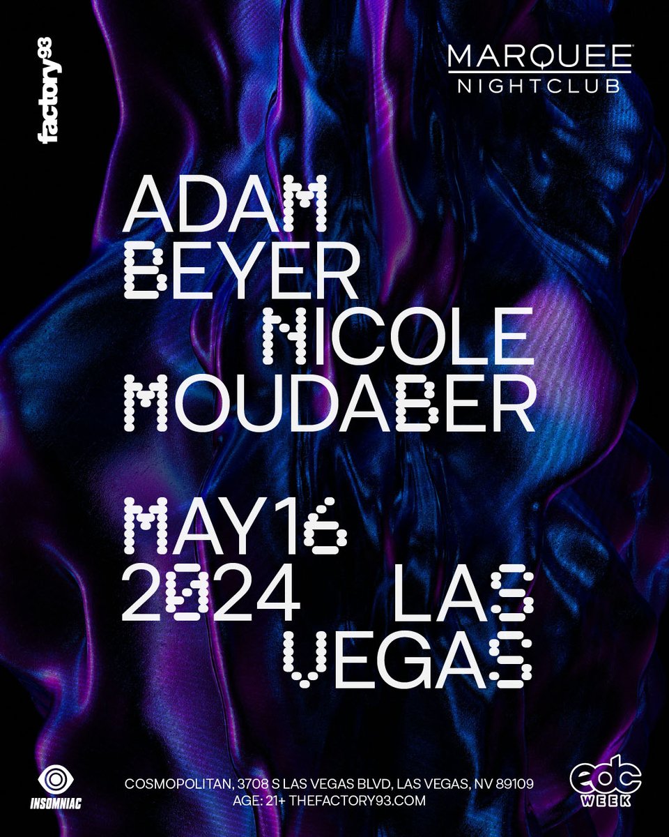We're adding another @EDC__Week party! Join us on May 16 with none other than @realAdamBeyer & @NicoleMoudaber at Marquee. Tickets are On Sale Now at f93.co/adam-nicole-ed…