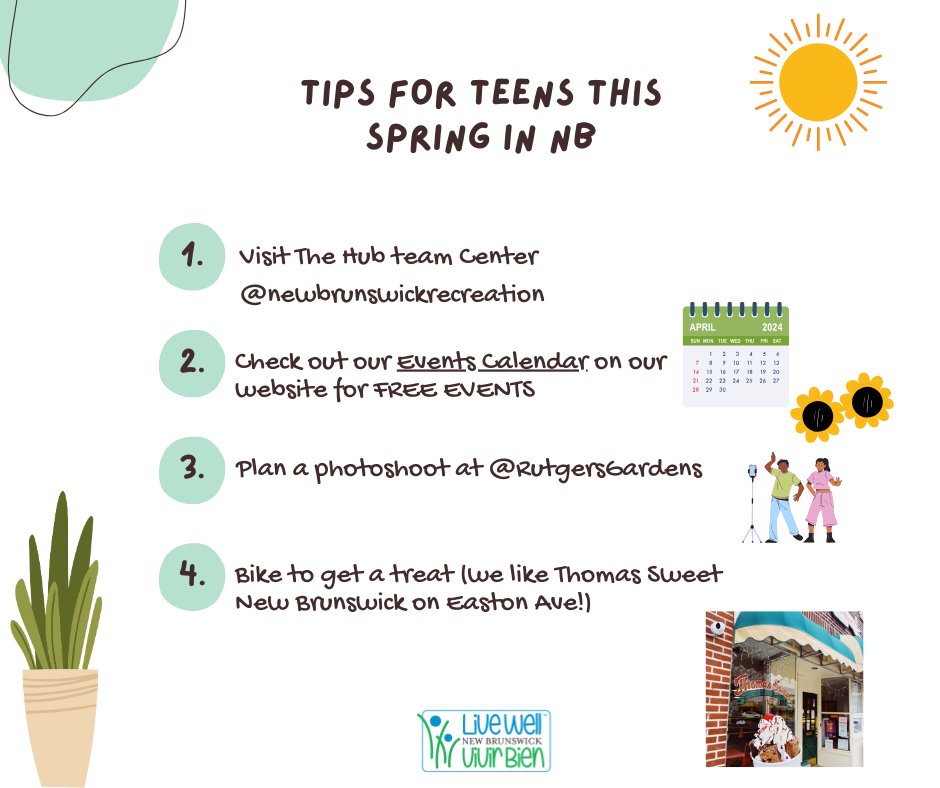 spring is here! check out our top picks for places to visit here in nb!📌🏙️🌷🔎📸⁠

#LiveWellnb  #NBT #movewell #recreationhub #springactivities #newbrunswicknj