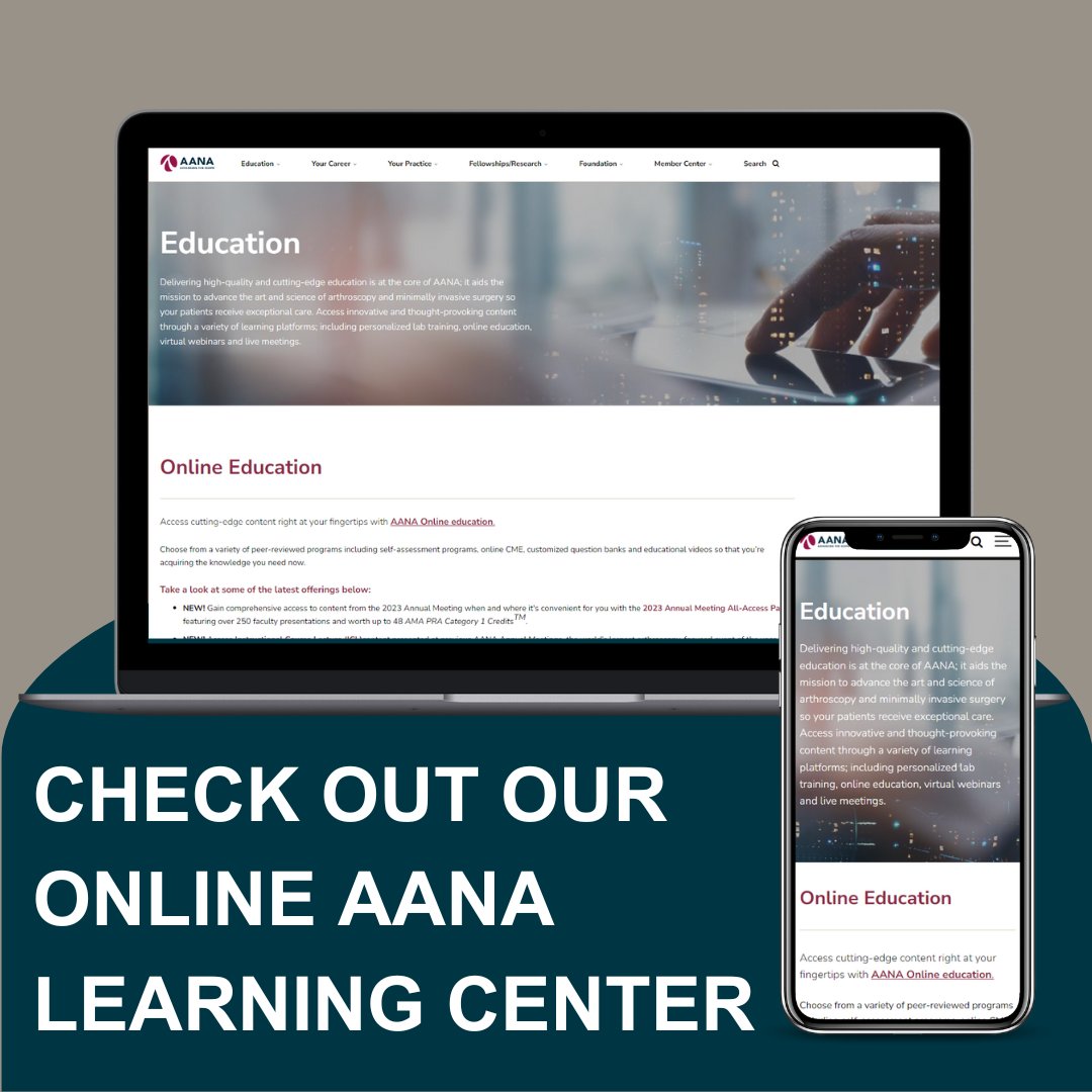 Dive into our expansive online education hub, featuring over 100 programs and offering up to 200 CME credits. Explore #arthroscopy resources covering every joint, and unlock a wealth of knowledge at your fingertips: aana.org/education