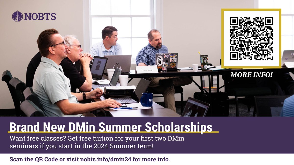 Thinking about starting your DMin? Start in the 2024 Summer term and receive free tuition for your first two DMin seminars if you take them in person! Don't put it off any longer. Visit the link below for more information! Info: nobts.info/dmin24