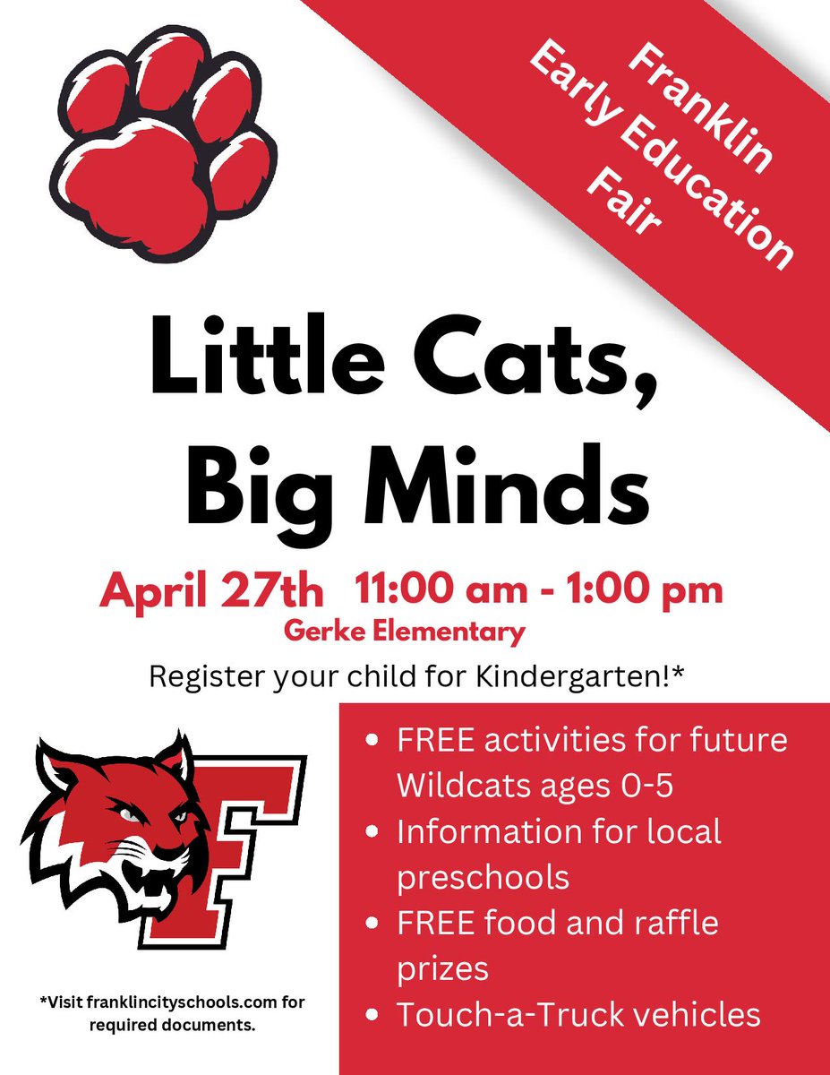 Franklin's annual Early Education Fair is April 27, 11 a.m. to 1 p.m. If you have questions, comments, or would like more information about this post, please email communications@franklincityschools.com.