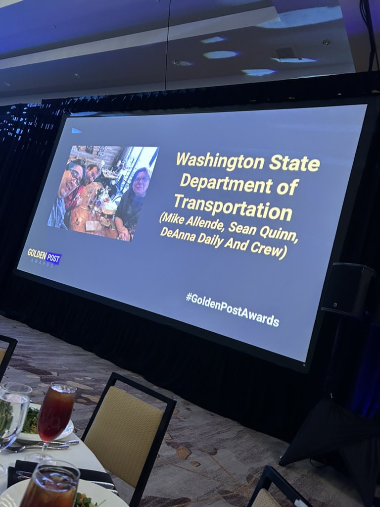bronleamishler's tweet photo. Oh haaaay @mjallende and @wsdot 

Congrats on being the 2024 Social Media Team of the Year! #GoldenPostAwards https://t.co/yAN8gxwuXg