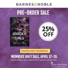 Barnes & Noble has a great deal right now for preorders! 25% off for members April 17-19. Now is a great time to snag The Garden Girls by Jessica R. Patch, which releases in less than a week. 

#barnesandnoble #readjessicarpatch #thegardengirls #thrillerbooks