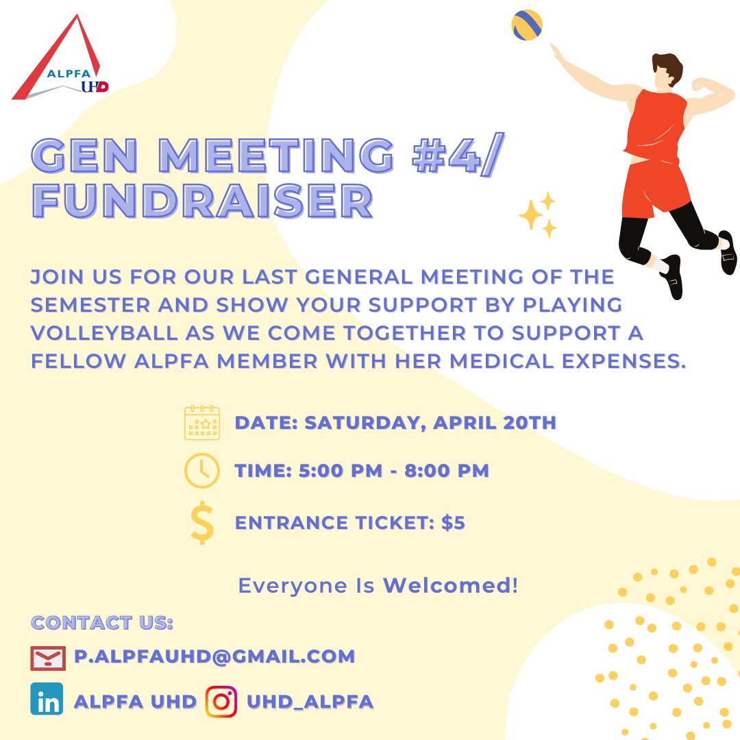 UHDCOB's tweet photo. Join ALPFA UHD for their final meeting of the semester. Engage with our organization and seize the opportunity to network with the students who comprise it! Ticket &amp; payment information on the second slide.
📅: Saturday, April  20th from 5-8pm https://t.co/gdRIwzN27v