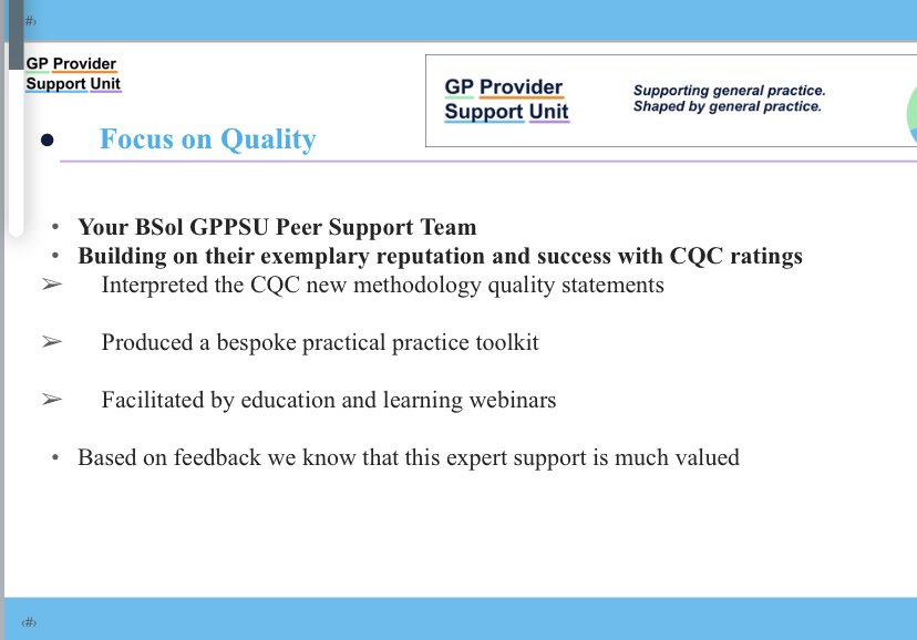 RavyGabrria's tweet photo. @NHSBSol Team GP provider support Unit;Our unique General practice peer support team produced a bespoke practical toolkit to support practices with the new CQC quality assessments; over 100 practices participated in our webinar.  @rajivkalia7 @onyiokonkwogp @Doc_Natasha @BSol_CMO https://t.co/5B92baKDaj