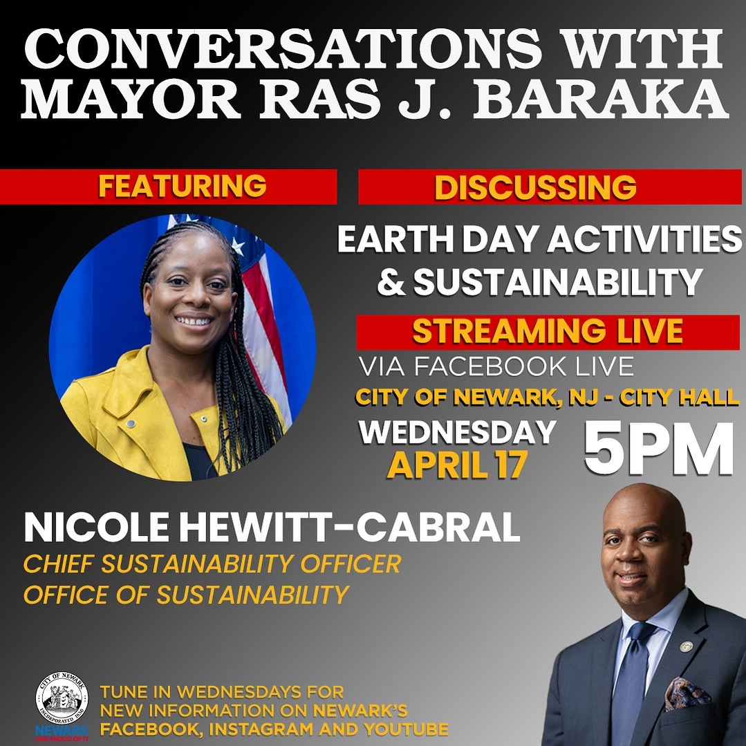 #HappeningSoon #Conversations with Mayor Ras J. Baraka is tonight! Join us to discuss Earth Day Activities and Sustainability. Wednesday, April 17, 2024 | 5:00 PM Facebook Live @ City of Newark, NJ - City Hall Facebook.com/cityofnewark
