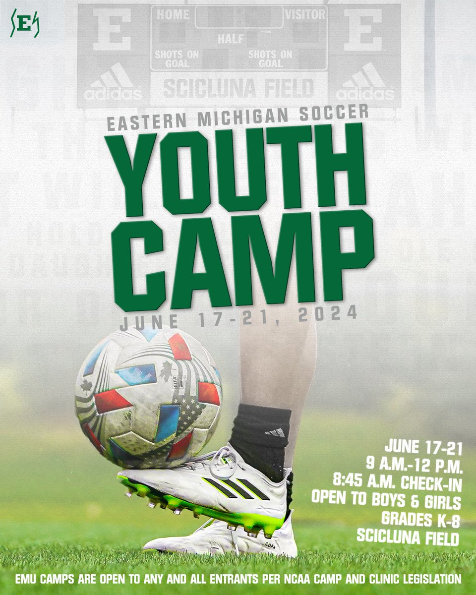 𝐒𝐮𝐦𝐦𝐞𝐫 𝐘𝐨𝐮𝐭𝐡 𝐂𝐚𝐦𝐩 ⚽️ Mark the calendar for June 17-21 and REGISTER HERE: bit.ly/EMUWSOCCamps #EMUEagles