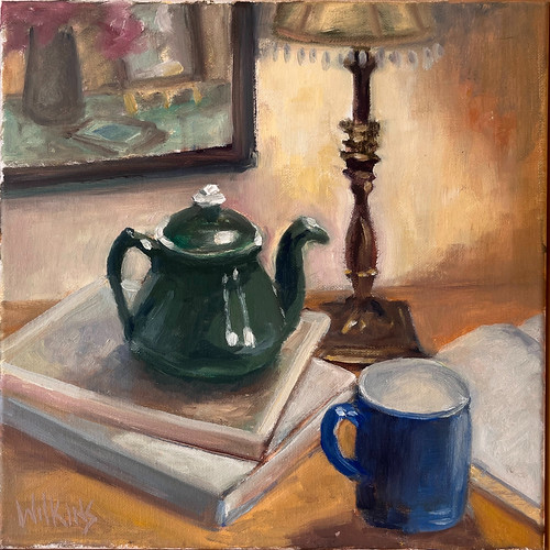 Love a warm midday cup of tea? Then you'll loveTed Wilkins' 12'x12' oil painting  'Cosy Afternoon' See it in our cozy group show 'I'd Rather Be Home in My Sweatpants' 
#localart #halifaxart #halifaxns #canadianart #artgallery #artcollector #tea #cozy #warm #lamp #downtownhalifax