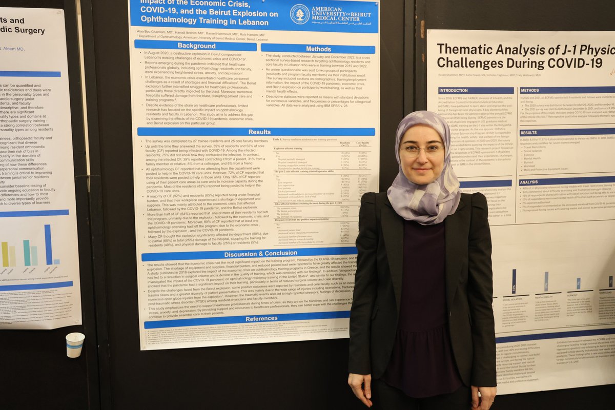 Now on the #ACGME Blog! The next post in our Behind the Poster series is a Q and A with #ACGME2024 poster presenter Rola Hamam, MD from @AUBMC_Official, who discusses her team's study on the 'Impact of the Economic Crisis, COVID-19, and the Beirut Explosion on Ophthalmology
