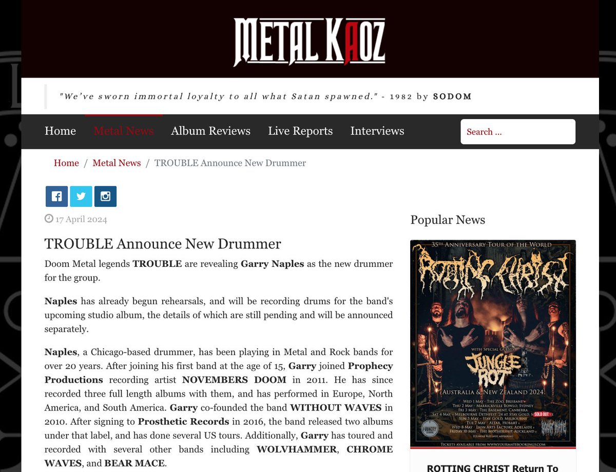 Thanks to @MetalKaoz for sharing our news ¥ #troublemetal #Trouble