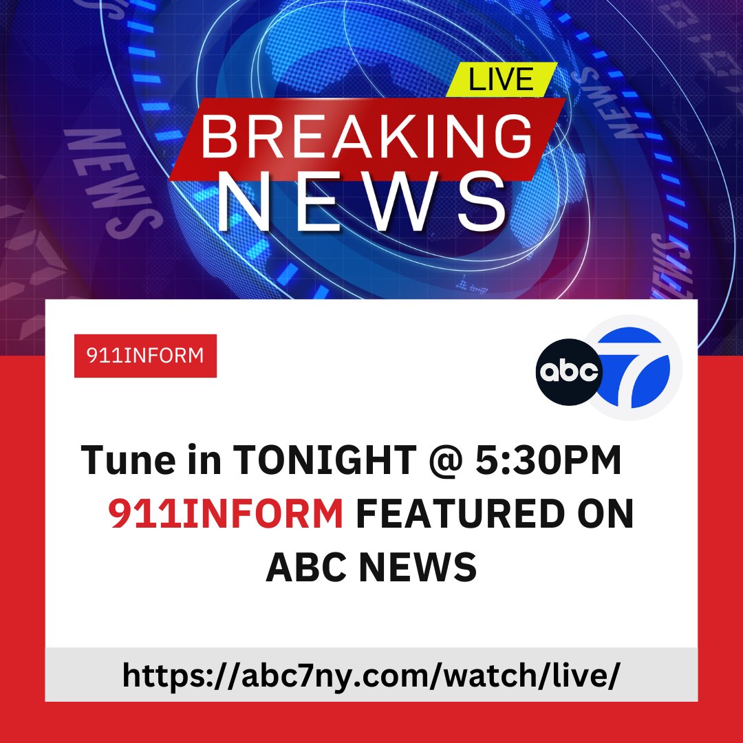 Tune in tonight to ABC7 NY for a special feature on 911inform, marking the upcoming 25th anniversary of Columbine and our commitment to school safety. Special thanks to Union City Schools and Kristin Thorne. 
abc7ny.com/watch/live/ 

#abc #columbine #BreakingNews‌ #911inform